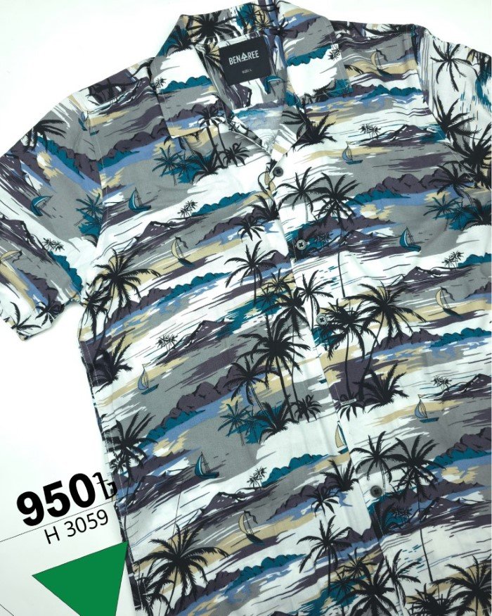 Cuban Collar Half Sleeve Shirt- 23H 3059