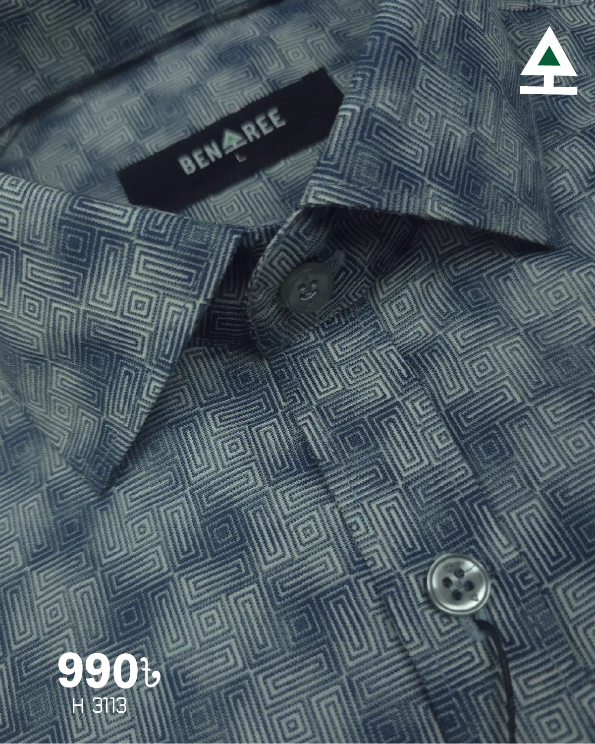 Navy Blue & Off White Half Sleeve Shirt- 23H 3113