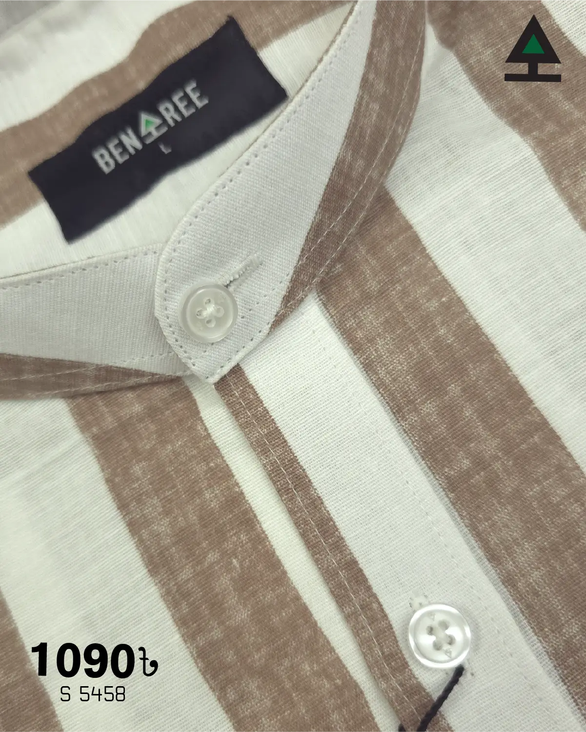 white and brown Ban Collar Shirt  - 23S 5458