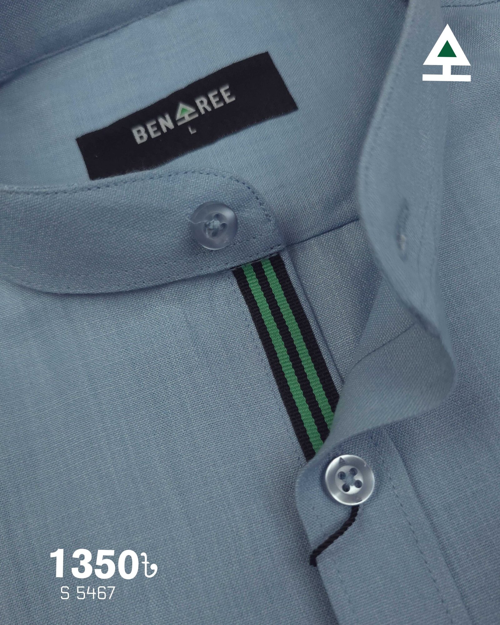 light sky blue Ban Collar Shirt  - 23S 5467